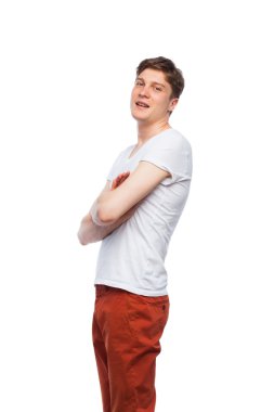 Genç sarışın adam beyaz izole 