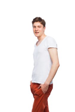 Genç sarışın adam beyaz izole 