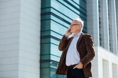 Dışarıda yetişkin kişi gri saçlı şık giyinmiş