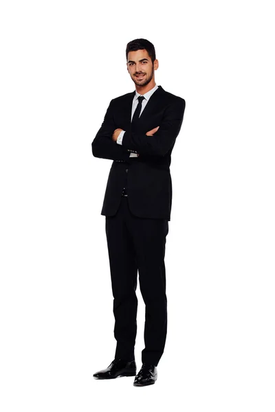 Elegantní muž v černém obleku, na bílém pozadí — Stock fotografie