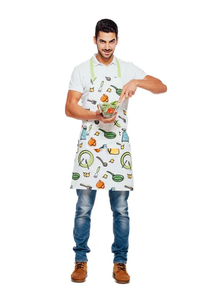 Handsome man with kitchen apron, isolated on white — Stock Photo, Image