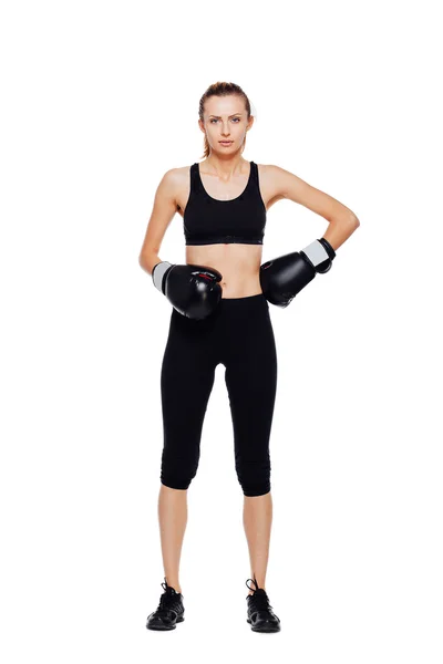 Mulher atlética boxe, isolado em branco — Fotografia de Stock