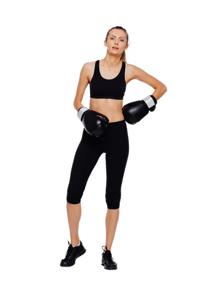 체육 여자 권투, 흰색 절연 — 스톡 사진