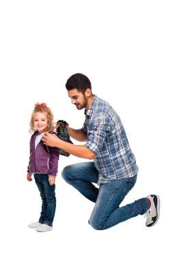 Babası kızını ve sırt çantası düzenlenmesi 