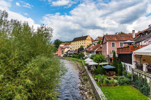 Cesky Krumlov Çek Cumhuriyeti Ağustos 2019 Şehir Merkezinde Küçük Nehir — Stok fotoğraf