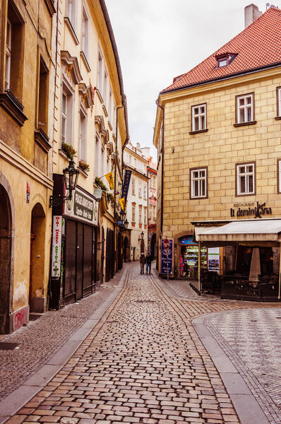 Prague, Czech Republic, - 17 Feb 2018 - Small narrow street in the old town in Prague