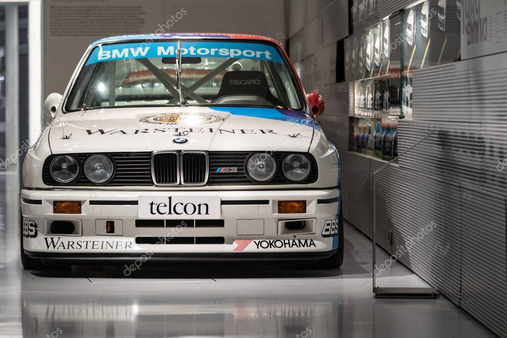 Munich, Germany - Aug 27, 2019 - Famous BMW M3 in a Munich showroom