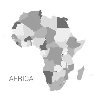 Beyaz arkaplan vektörü illüstrasyonunda izole edilmiş devletlerin sınırlarıyla detaylı Afrika haritası.