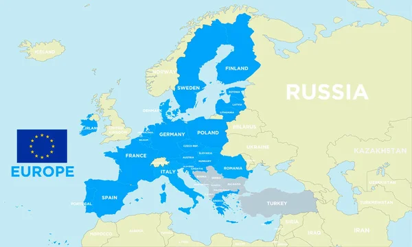 Wektorowa Mapa Geopolityczna Europy Granicami Zaktualizowana 2021 Oddzielnymi Warstwami Flagą — Wektor stockowy