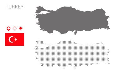 Türkiye haritası, noktalı Türkiye haritası, Türkiye Bayrağı, Vektör illüstrasyonu düz