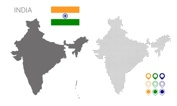Mapa Índia Silhueta Mapa Índia Pontilhado Bandeira Índia Ilustração Vetorial — Vetor de Stock