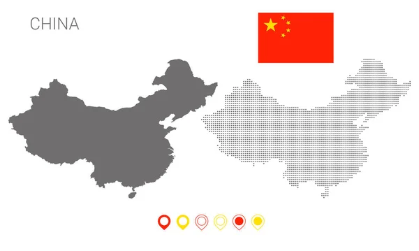 Mapa Porcelany Mapa Porcelany Kropkowana Flaga Chin Wektor Ilustracja Płaska — Wektor stockowy
