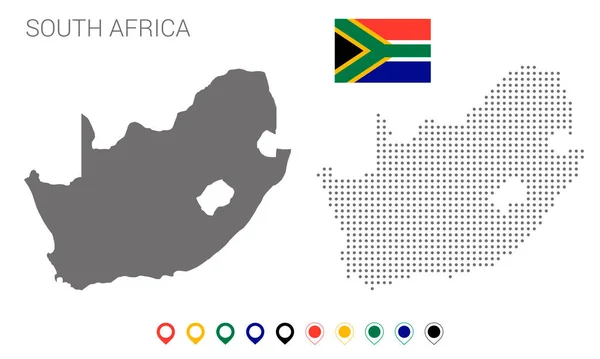 Karte Von Südafrika Silhouette Südafrika Karte Gepunktet Flagge Von Südafrika — Stockvektor