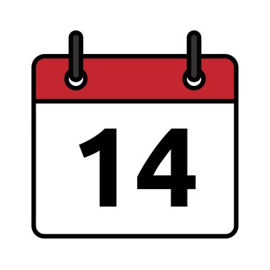 14 numaralı düz takvim günü simgesi. Planlayıcı, anımsatma, zamanlama ve son tarih kavramları için asgari vektör tarih sembolü