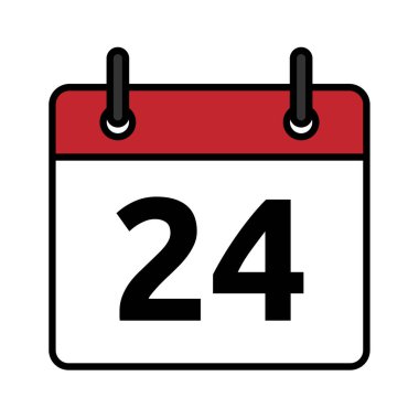 24 numaralı düz takvim günü simgesi. Planlayıcı, anımsatma, zamanlama ve son tarih kavramları için asgari vektör tarih sembolü