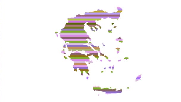 Grekland Kontur Karta Bakgrund Vertikala Rader Färger Ändra Ton Loopas — Stockvideo