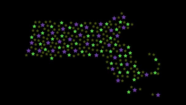 Massachusetts Amerikaanse Staat Kaart Achtergrond Met Gekleurde Sterren Van Verschillende — Stockvideo