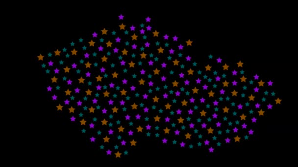 Farklı Boyutlarda Renkli Yıldızlara Sahip Çek Cumhuriyeti Haritası Arkaplanı — Stok video