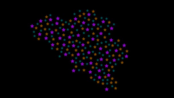 Belgická Mapa Pozadí Barevnými Hvězdami Různých Velikostí Videa — Stock video