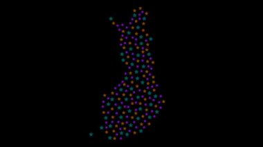 Farklı boyutlardaki renkli yıldızlarla Finlandiya haritası