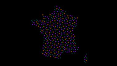 Farklı boyutlardaki renkli yıldızlarla Fransa haritası arkaplanı