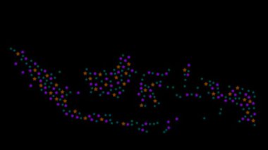 Farklı boyutlarda renkli yıldızlara sahip Endonezya haritası arkaplanı