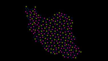 Farklı boyutlarda renkli yıldızlara sahip İran haritası arkaplanı