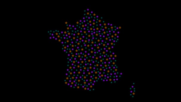 Frankrijk Kaart Achtergrond Met Gekleurde Sterren Van Verschillende Grootte Video — Stockvideo