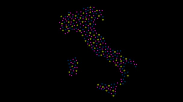 Italiano Mapa Fundo Com Estrelas Coloridas Diferentes Tamanhos Vídeo — Vídeo de Stock