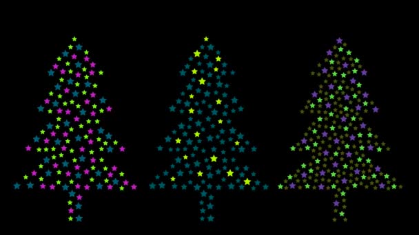 Árbol Navidad Brilla Por Noche Con Estrellas Vídeo Animado — Vídeo de stock