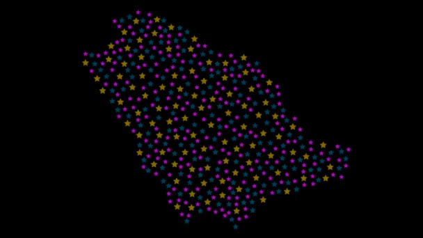 Фон Карты Саудовской Аравии Цветными Звездами Разных Размеров Видео — стоковое видео