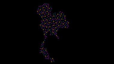 Farklı boyutlardaki renkli yıldızlarla Tayland haritası arkaplanı