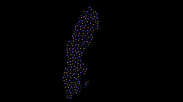 Suède Carte Arrière Plan Avec Des Étoiles Colorées Différentes Tailles — Video