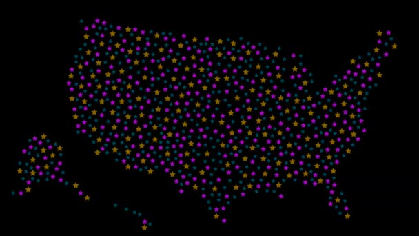Amerikaanse Kaart Achtergrond Met Gekleurde Sterren Van Verschillende Grootte Video — Stockvideo
