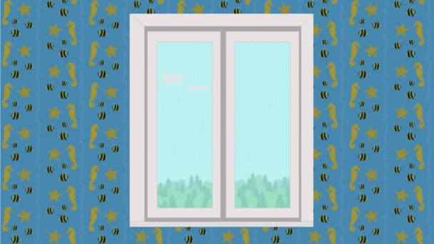 View from the plastic window on nature the forest and the sun in rainy weather — Stock Footage View Plastic Window Nature Forest Sun Rainy Weather Royalty Free Stock Footage