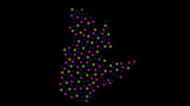 Kanada 'nın Quebec eyaleti harita arkaplanı farklı boyutlardaki renkli yıldızlarla video