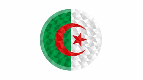 Kulatý Odznak Nebo Tlačítko Alžírsko Nízká Poly Vlajka Zesvětlením Okraji — Stock video