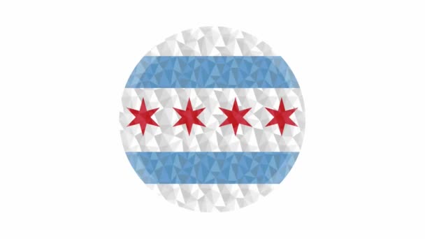 Okrągła Odznaka Lub Przycisk Chicago Low Poly Flag Rozjaśnianiem Krawędzi — Wideo stockowe