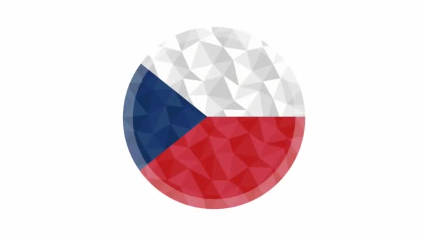 圆形徽章或按钮捷克低的多国旗 边缘动画视频上有闪电 — 图库视频影像