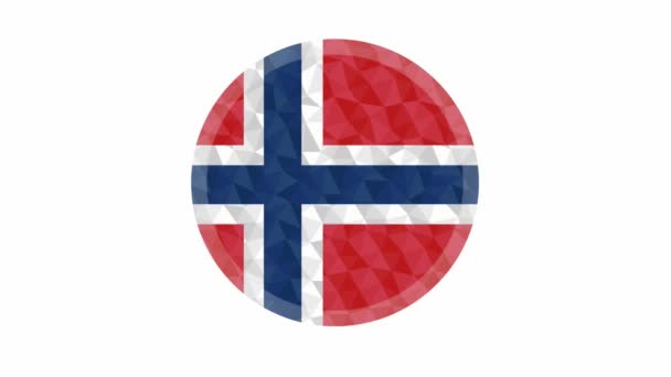 Insignia Redonda Botón Noruega Bandera Poli Baja Con Aligeramiento Borde — Vídeo de stock