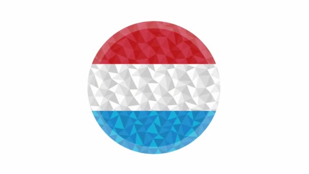 圆形徽章或按钮卢森堡低多国旗与照明边缘动画视频 — 图库视频影像