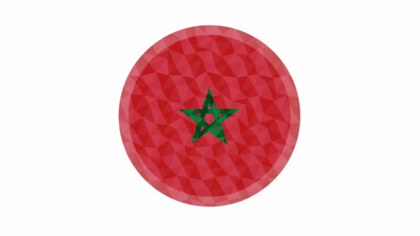 Emblema Redondo Botão Marrocos Baixo Poli Bandeira Com Iluminação Borda — Vídeo de Stock