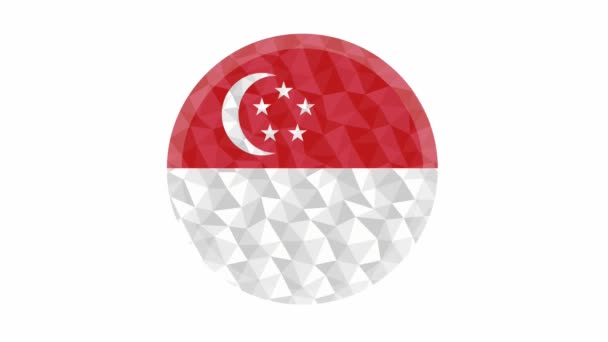 圆形徽章或按钮新加坡低多国旗与照明边缘动画视频 — 图库视频影像