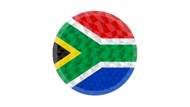 Ronde Badge Knop Zuid Afrika Lage Poly Vlag Met Bliksem — Stockvideo