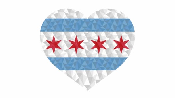 Chicago Country Flag Form Beating Heart Low Poly Style Animated — Stock Video