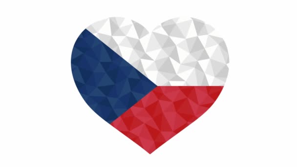 Czech Flag Form Beating Heart Low Poly Style Animated Video — Stock Video