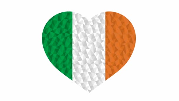 アイルランドの旗の形で鼓動ハート低ポリスタイルアニメビデオに適しサイト要素 — ストック動画