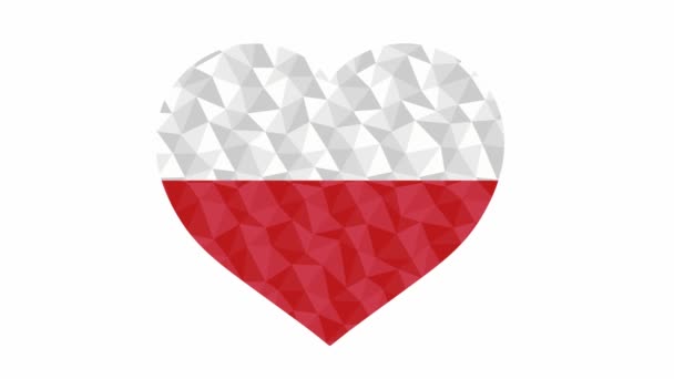 Lengyel Zászló Formájában Dobogó Szív Alacsony Poly Stílusú Animációs Videó — Stock videók