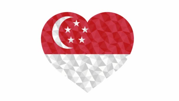 Drapeau Singapour Forme Battement Coeur Bas Poly Style Vidéo Animée — Video
