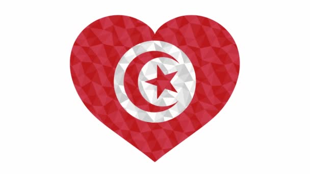 Tunisian Flag Form Beating Heart Low Poly Style Animated Video — Stock Video